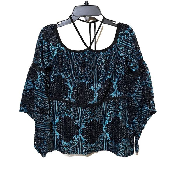 Y2K Sheer Floral Top Lace Print Fairy Witchy Whimsigoth Size Small S Teal Black - Picture 1 of 11